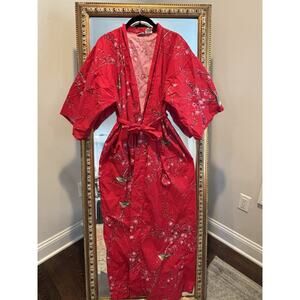 Smithsonian Cotton Red Cherry Blossom Robe. Tie, S